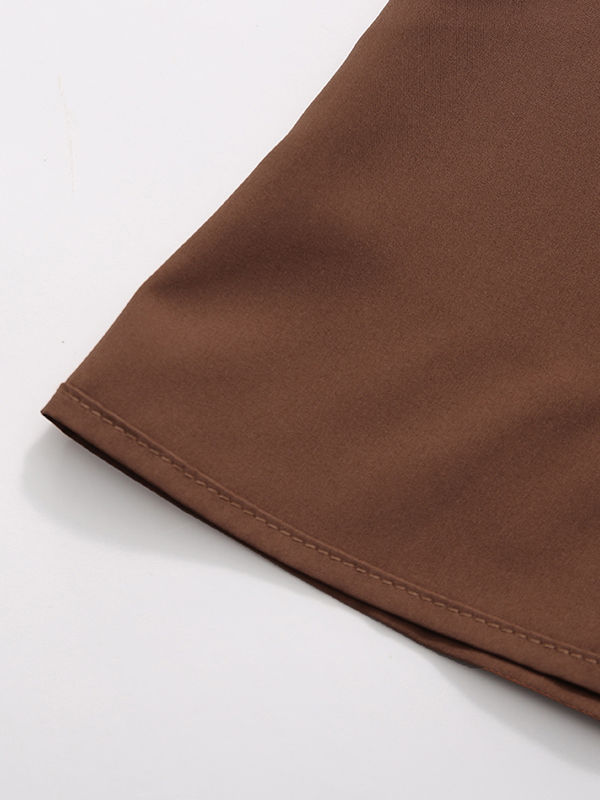 TWOTWINSTYLE Stand Collar Tunic Designer Solid Mini Dress-Coffee