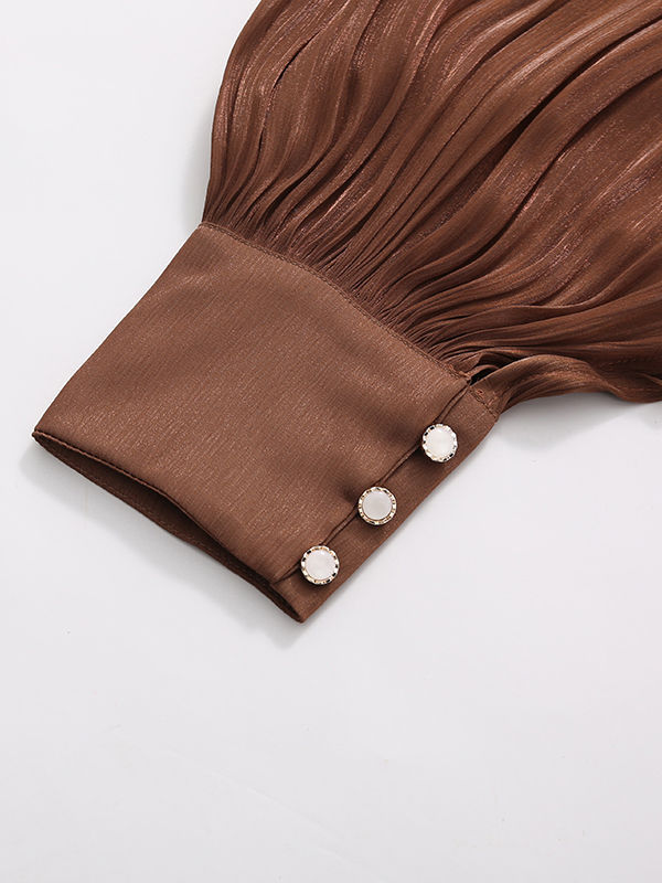 TWOTWINSTYLE Stand Collar Tunic Designer Solid Mini Dress-Coffee