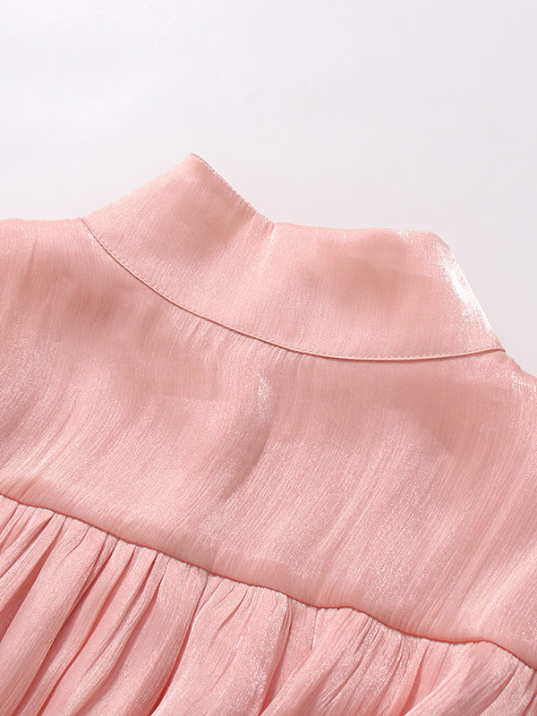 TWOTWINSTYLE Stand Collar Tunic Designer Solid Mini Dress  - Pink