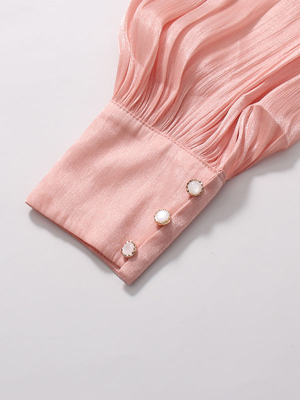 TWOTWINSTYLE Stand Collar Tunic Designer Solid Mini Dress  - Pink