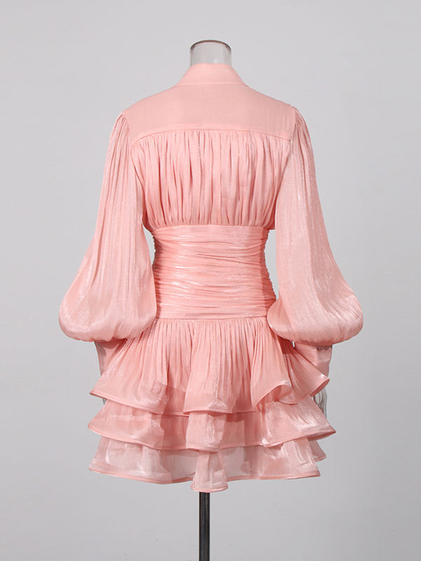 TWOTWINSTYLE Stand Collar Tunic Designer Solid Mini Dress  - Pink