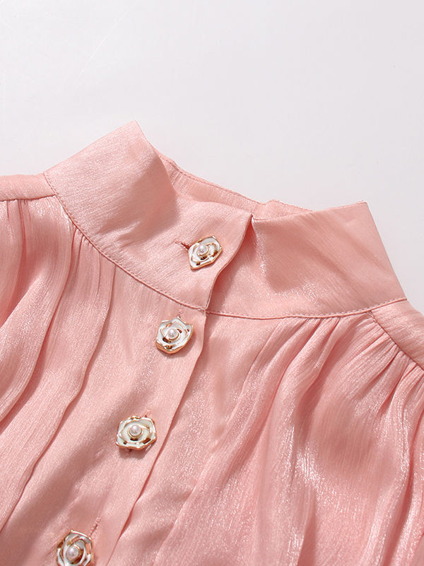 TWOTWINSTYLE Stand Collar Tunic Designer Solid Mini Dress  - Pink
