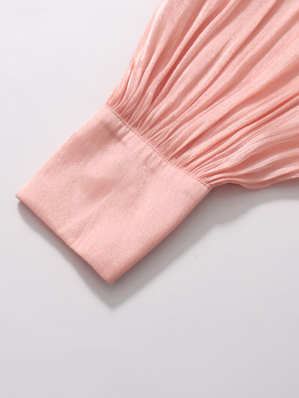 TWOTWINSTYLE Stand Collar Tunic Designer Solid Mini Dress  - Pink