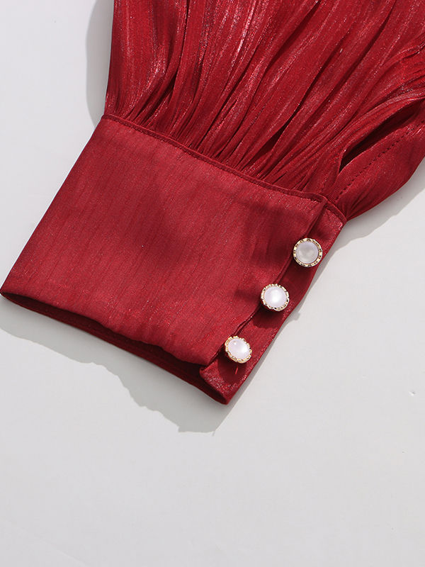 TWOTWINSTYLE Stand Collar Tunic Designer Solid Mini Dress-Red
