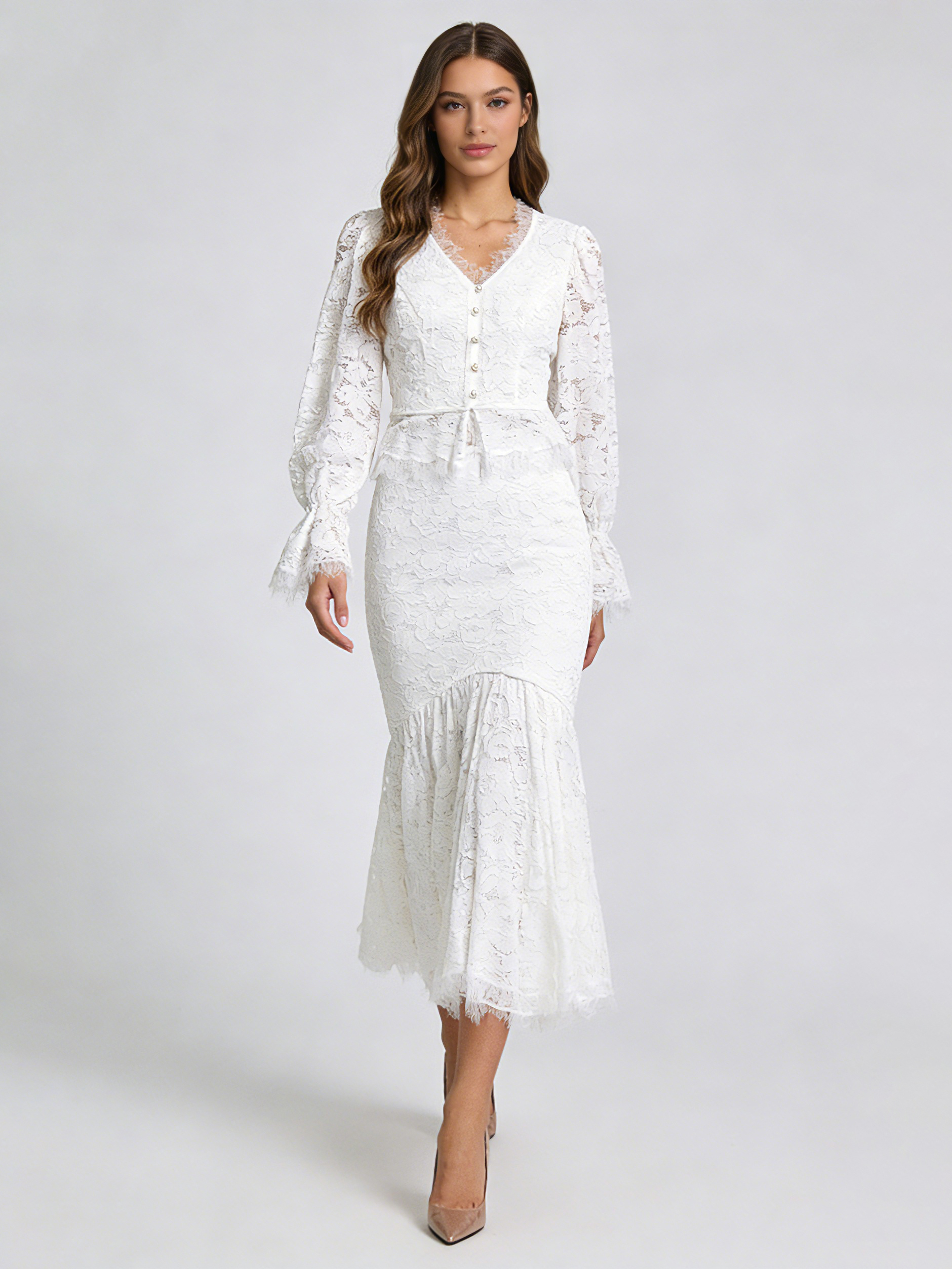 TWOTWINSTYLE V Neck Lantern Sleeve Top Slimming Skirt Elegant Set