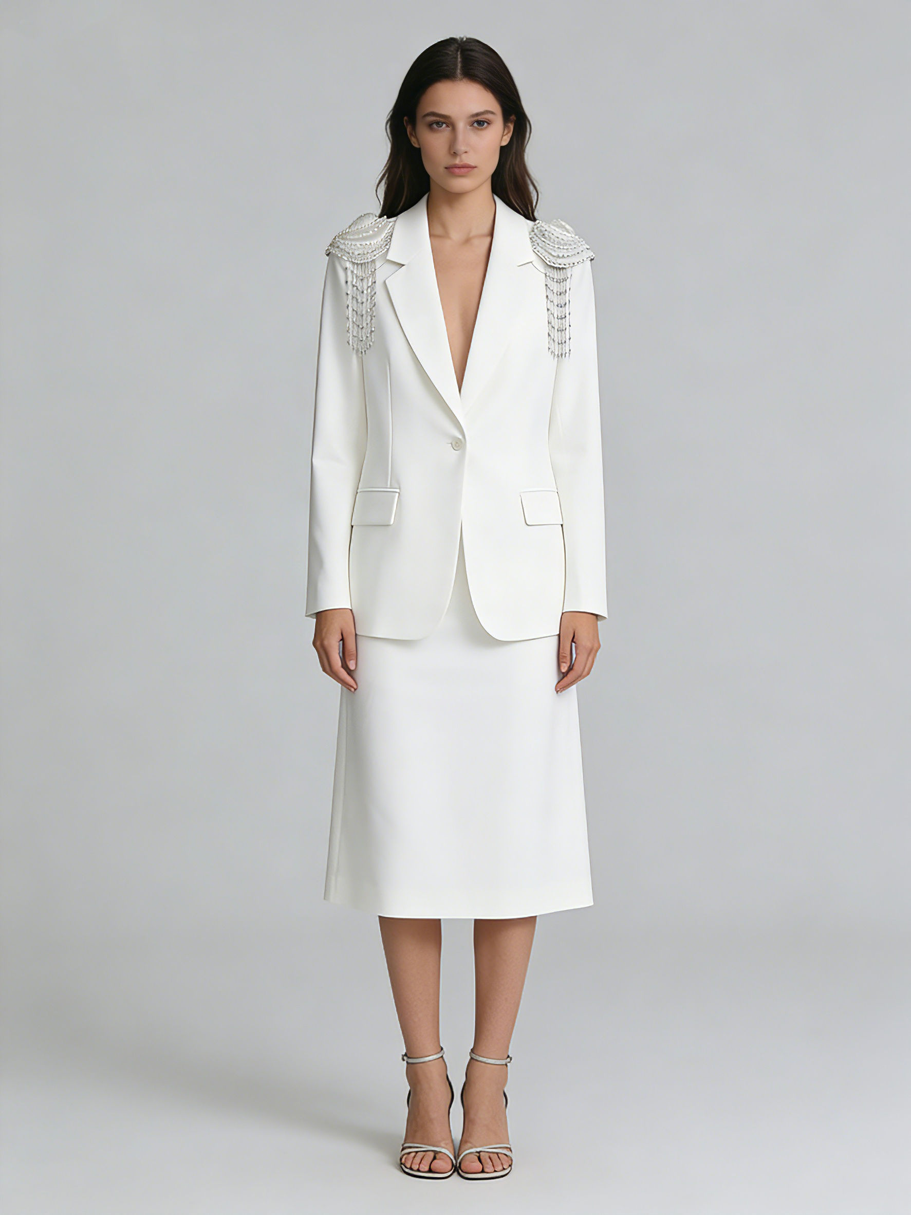 TWOTWINSTYLE Lapel Long Sleeve Spliced Tassel Designer Coat