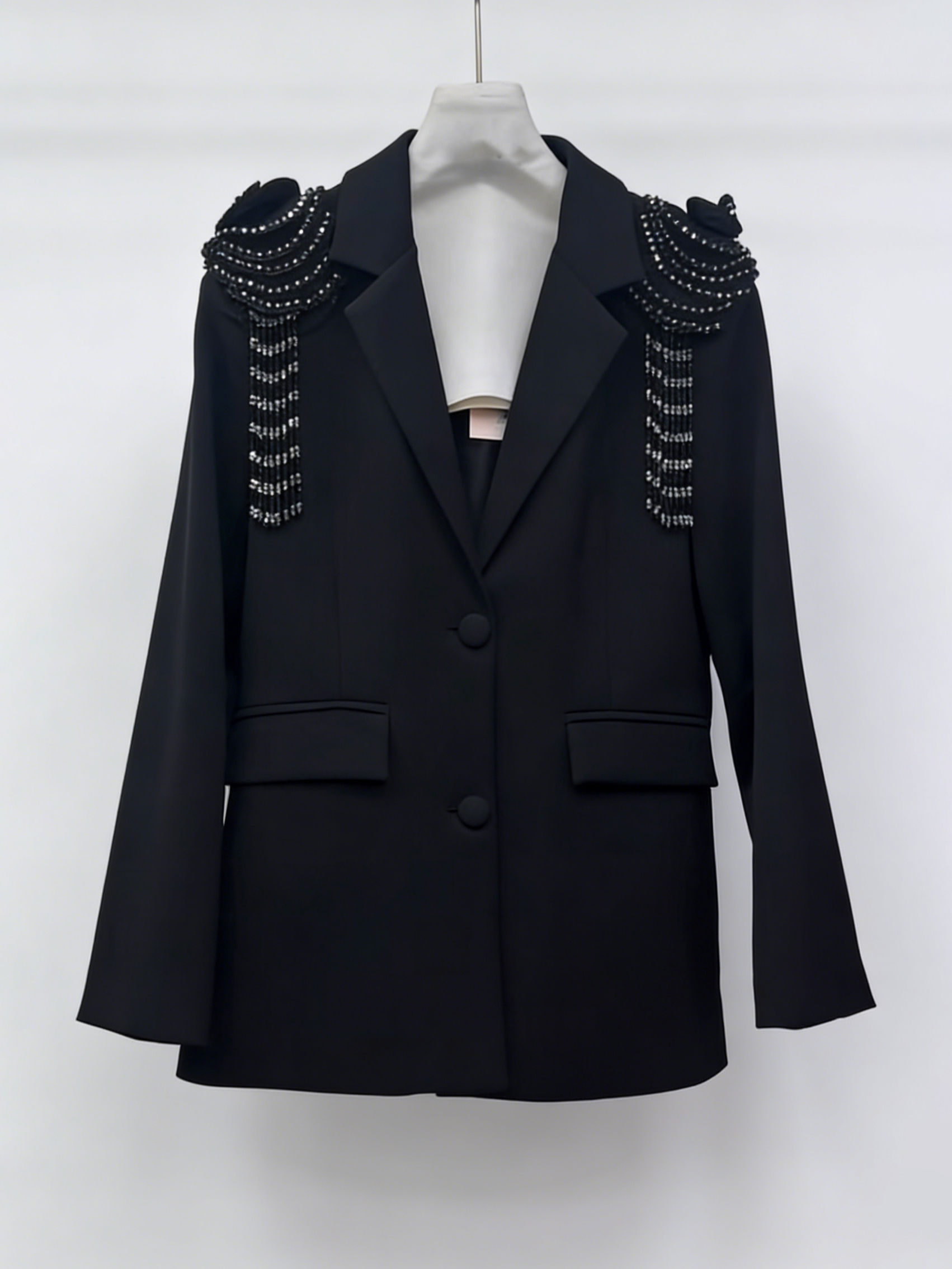 TWOTWINSTYLE Lapel Long Sleeve Spliced Tassel Designer Coat