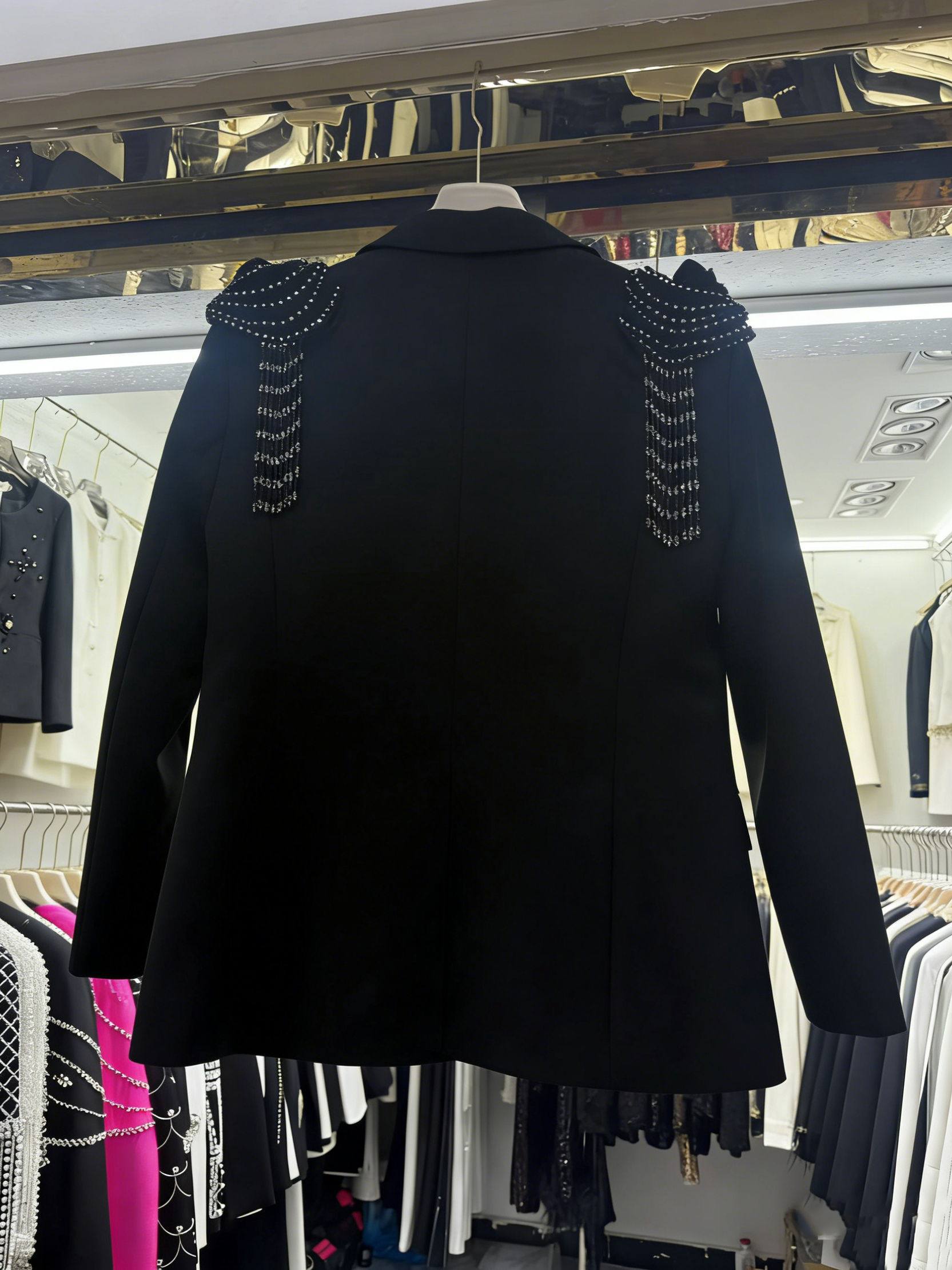 TWOTWINSTYLE Lapel Long Sleeve Spliced Tassel Designer Coat