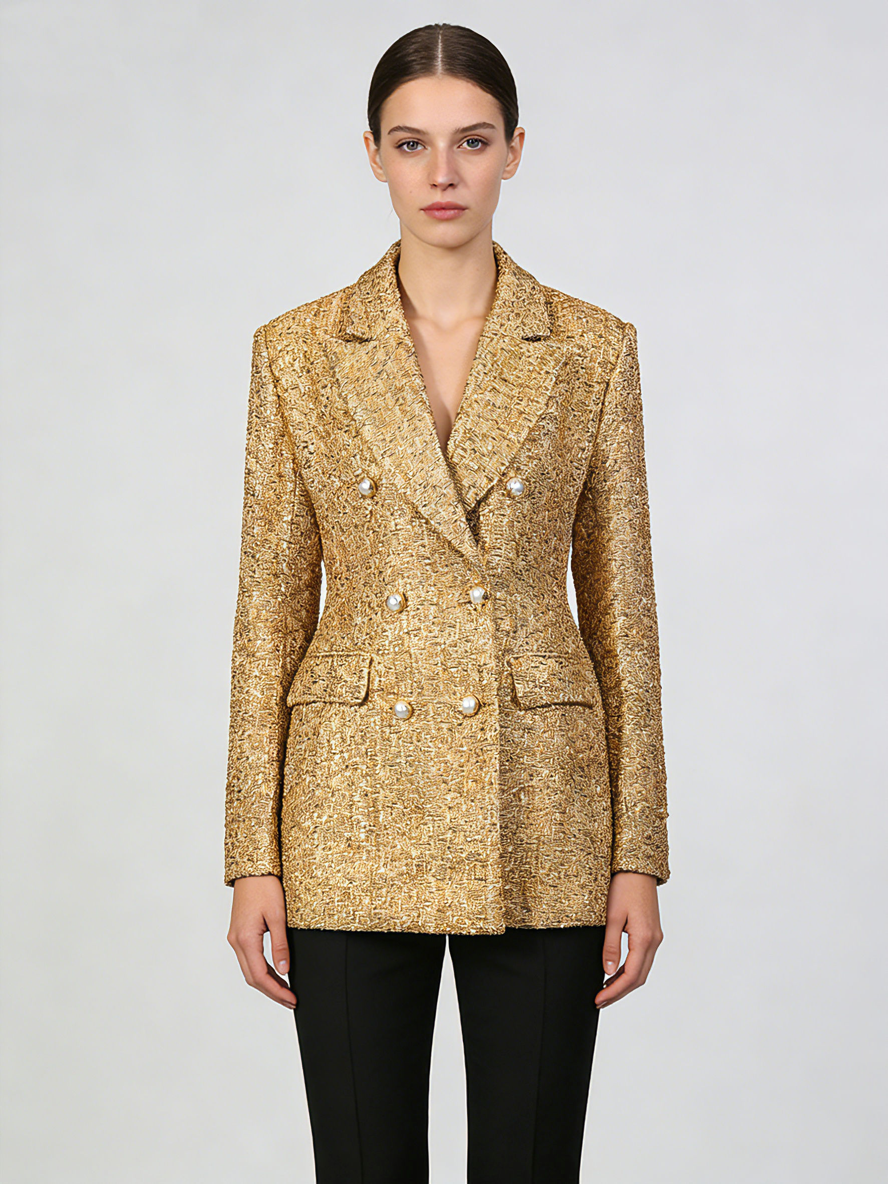 TWOTWINSTYLE Lapel Spliced Double Breasted Tunic Chic Coat
