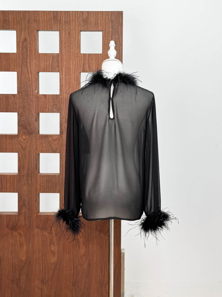 TWOTWINSTYLE Long Sleeve Patchwork Feathers Loose T Shirt