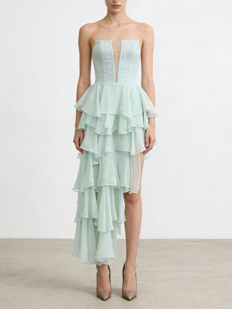 TWOTWINSTYLE Off Shoulde Hollow Out Irregular Hem Fashion Dress