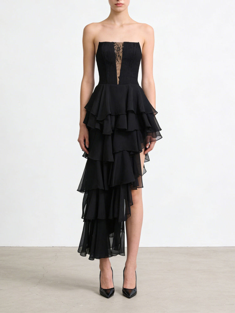 TWOTWINSTYLE Off Shoulde Hollow Out Irregular Hem Fashion Dress