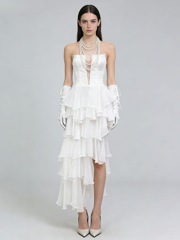 TWOTWINSTYLE Off Shoulde Hollow Out Irregular Hem Fashion Dress