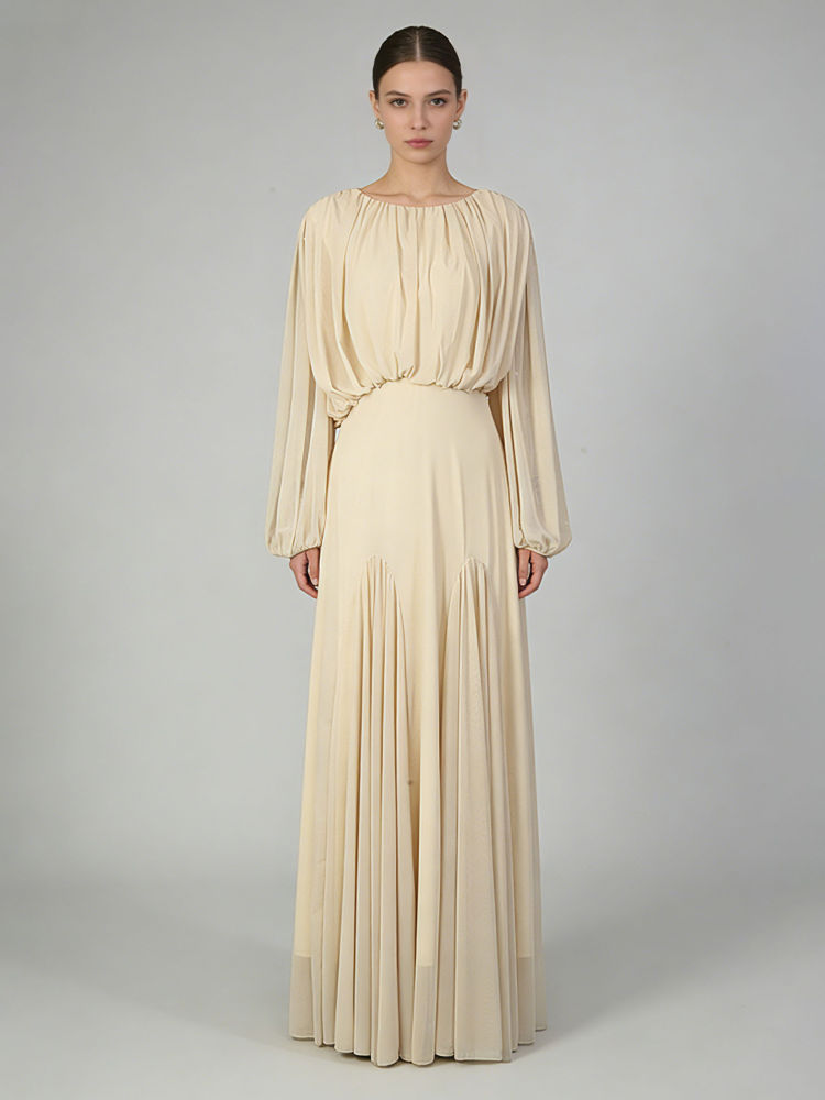 TWOTWINSTYLE Round Neck Tunic Patchwork Pleated Elegant Dress