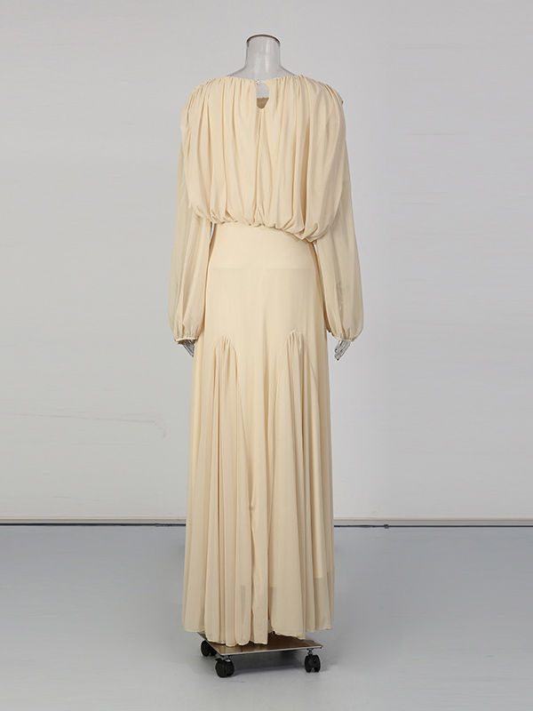 TWOTWINSTYLE Round Neck Tunic Patchwork Pleated Elegant Dress