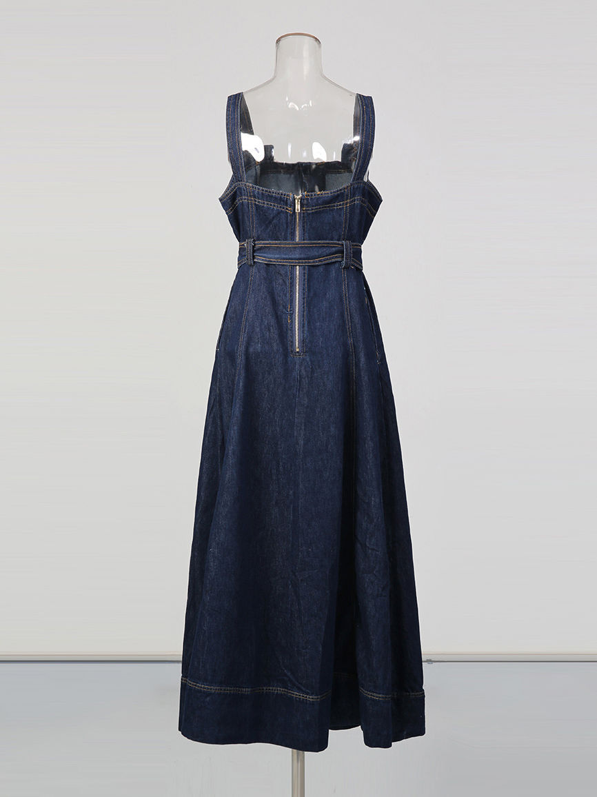 TWOTWINSTYLE Sleeveles High Waist Spliced Single Breasted Denim Dress