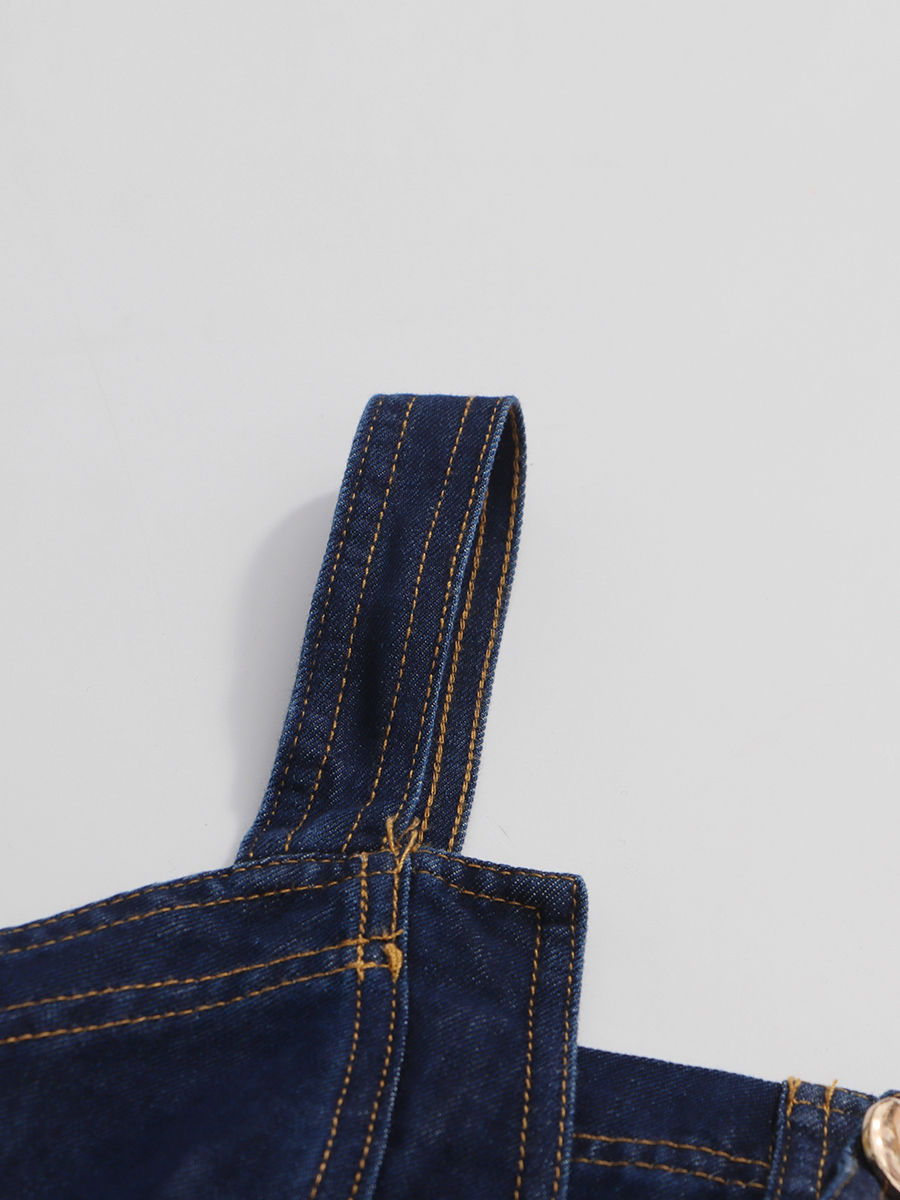 TWOTWINSTYLE Sleeveles High Waist Spliced Single Breasted Denim Dress