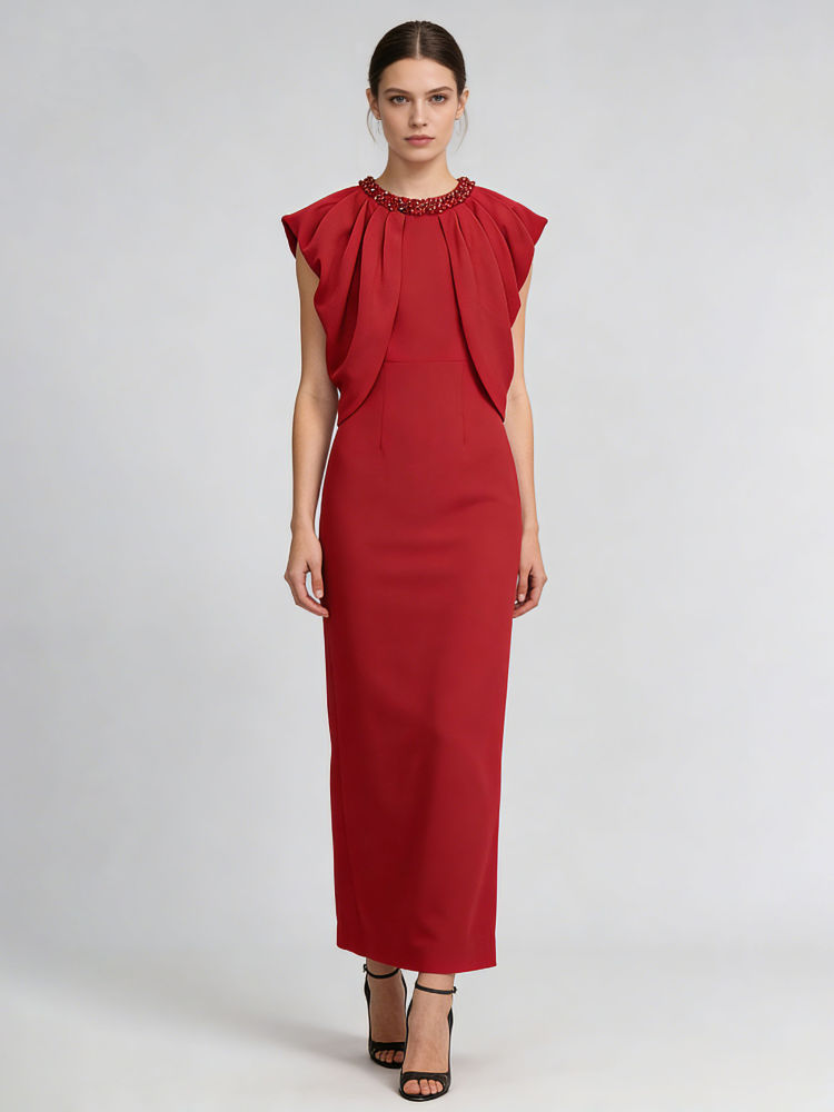TWOTWINSTYLE Solid Sleeveles Patchwork Diamond Tunic Chic Dress