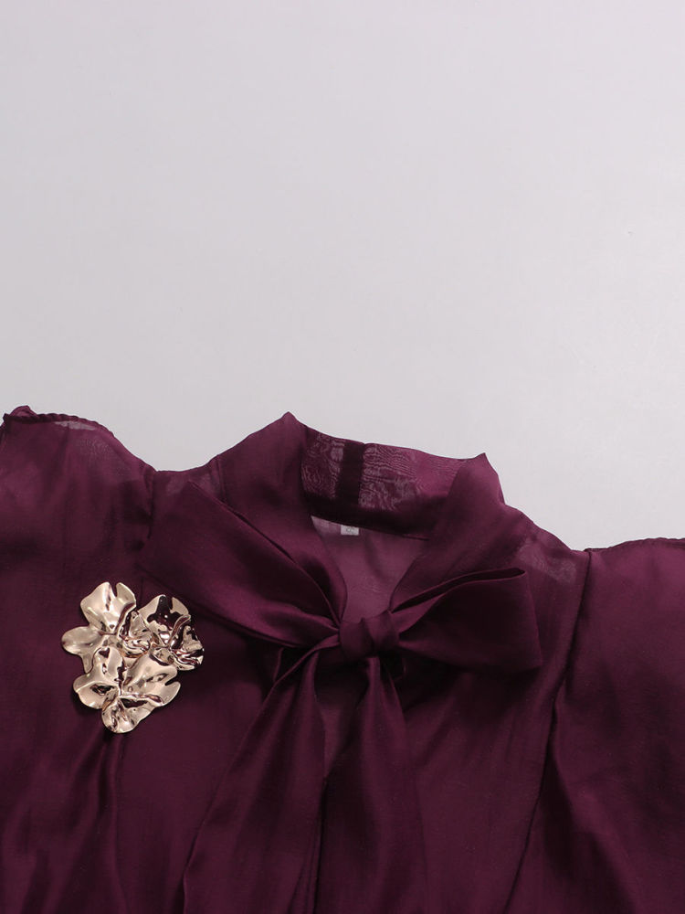 TWOTWINSTYLE Solid Spliced Metal Patchwork Ruffles Vintage Dress