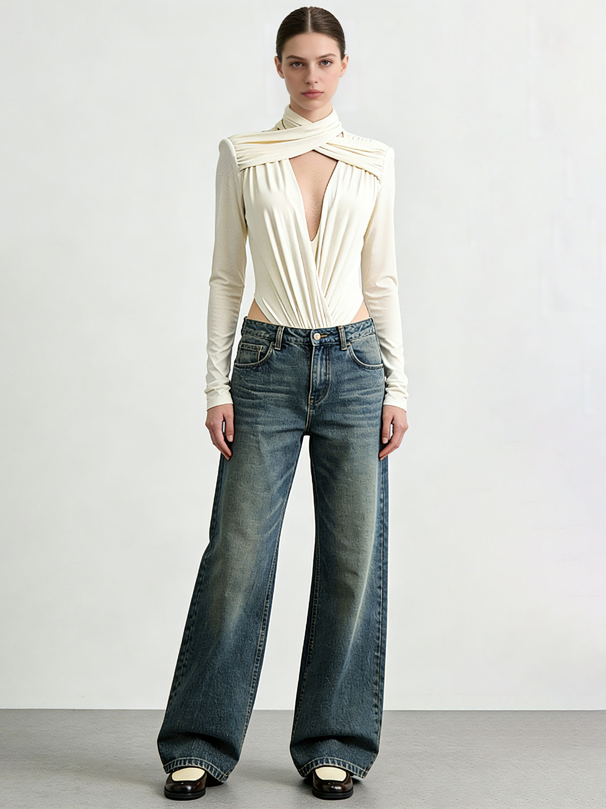 TWOTWINSTYLE Stand Collar Hollow Out Fashion Jumpsuit