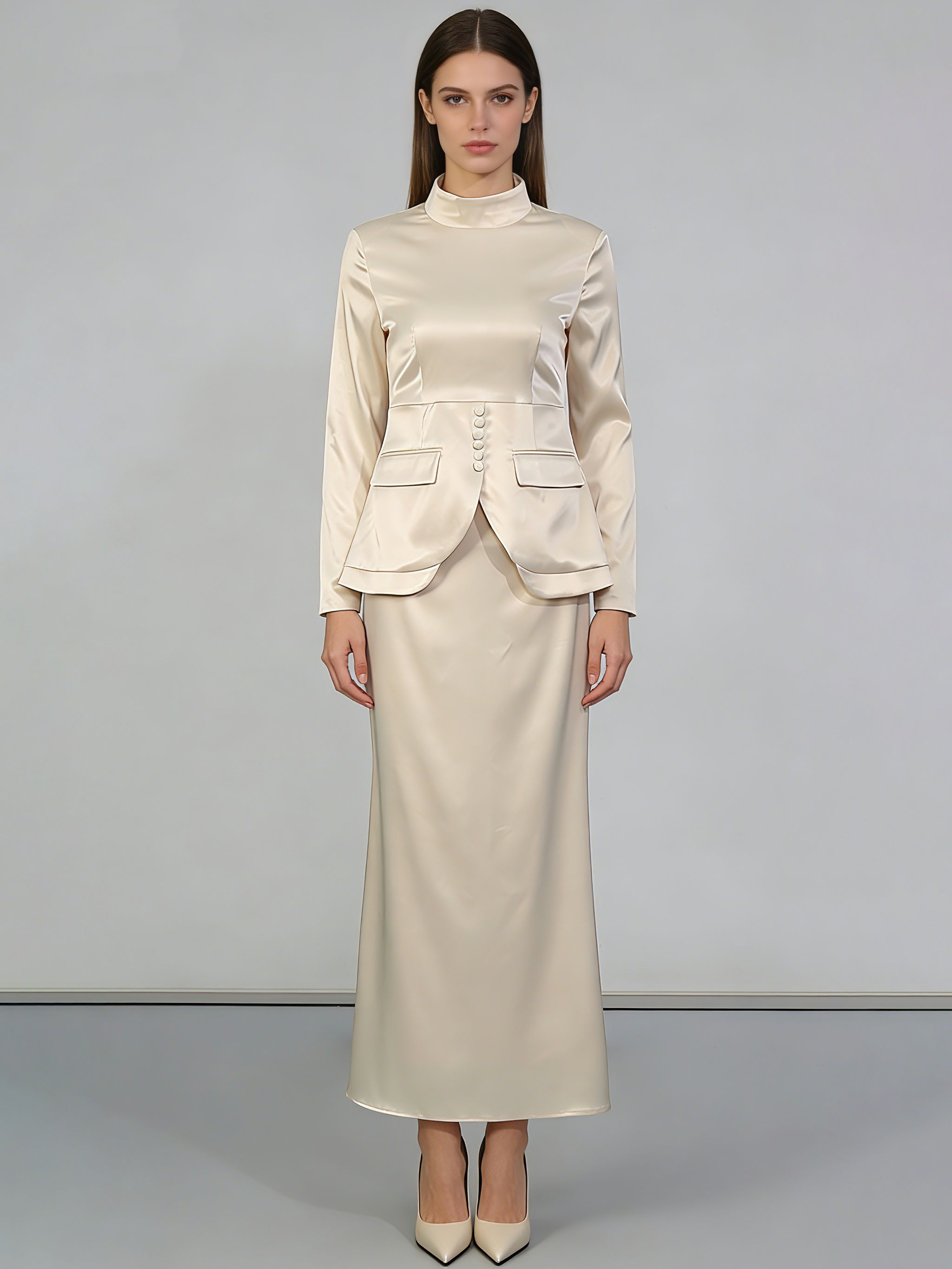 TWOTWINSTYLE Stand Collar Long Sleeve Top Slimming Skirt Temperament Two Piece Set