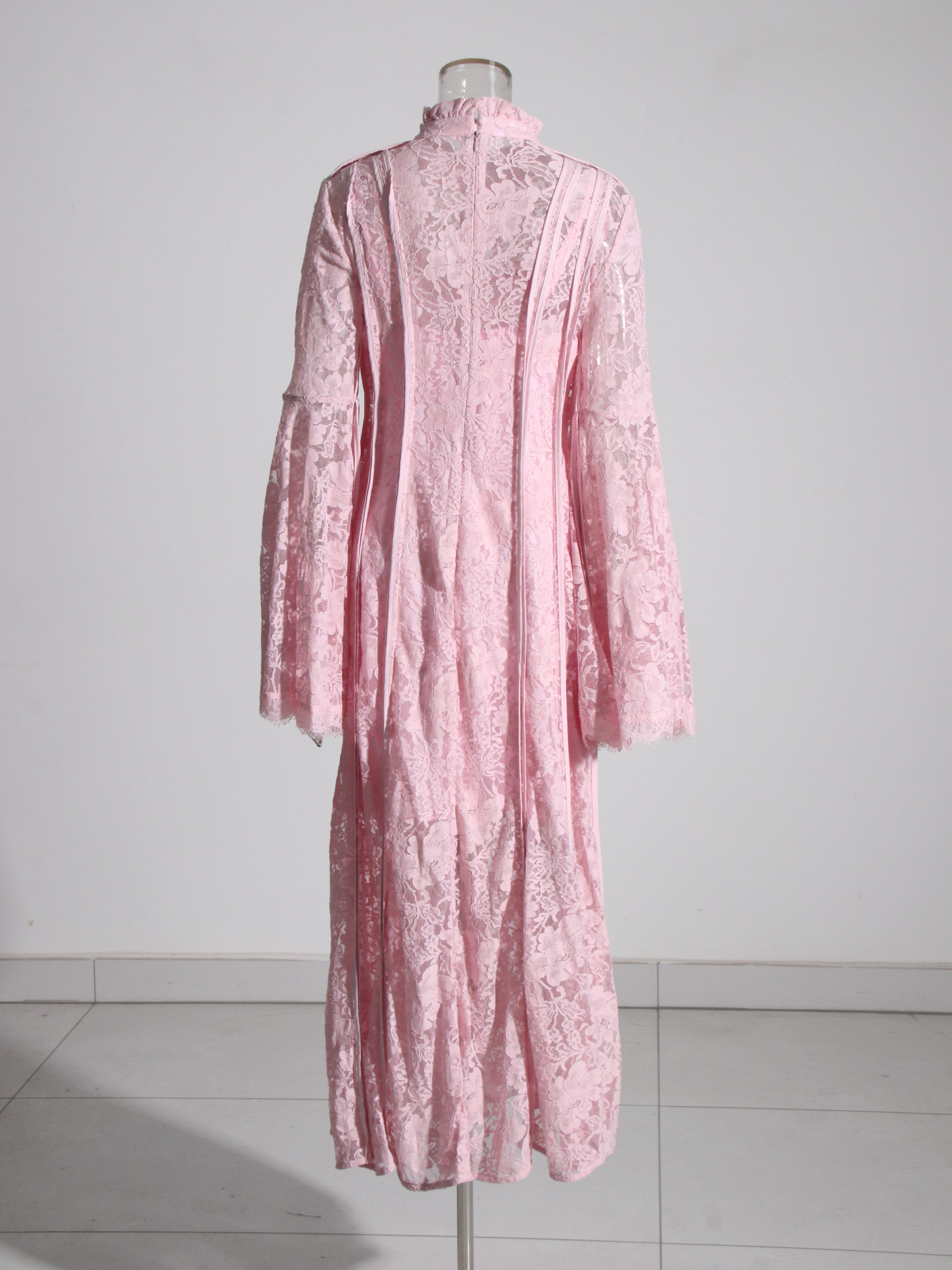 TWOTWINSTYLE Stand Collar Spliced Mesh Tunic Vintage Dress