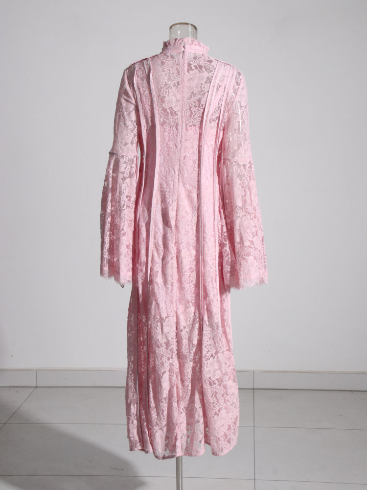 TWOTWINSTYLE Stand Collar Spliced Mesh Tunic Vintage Dress