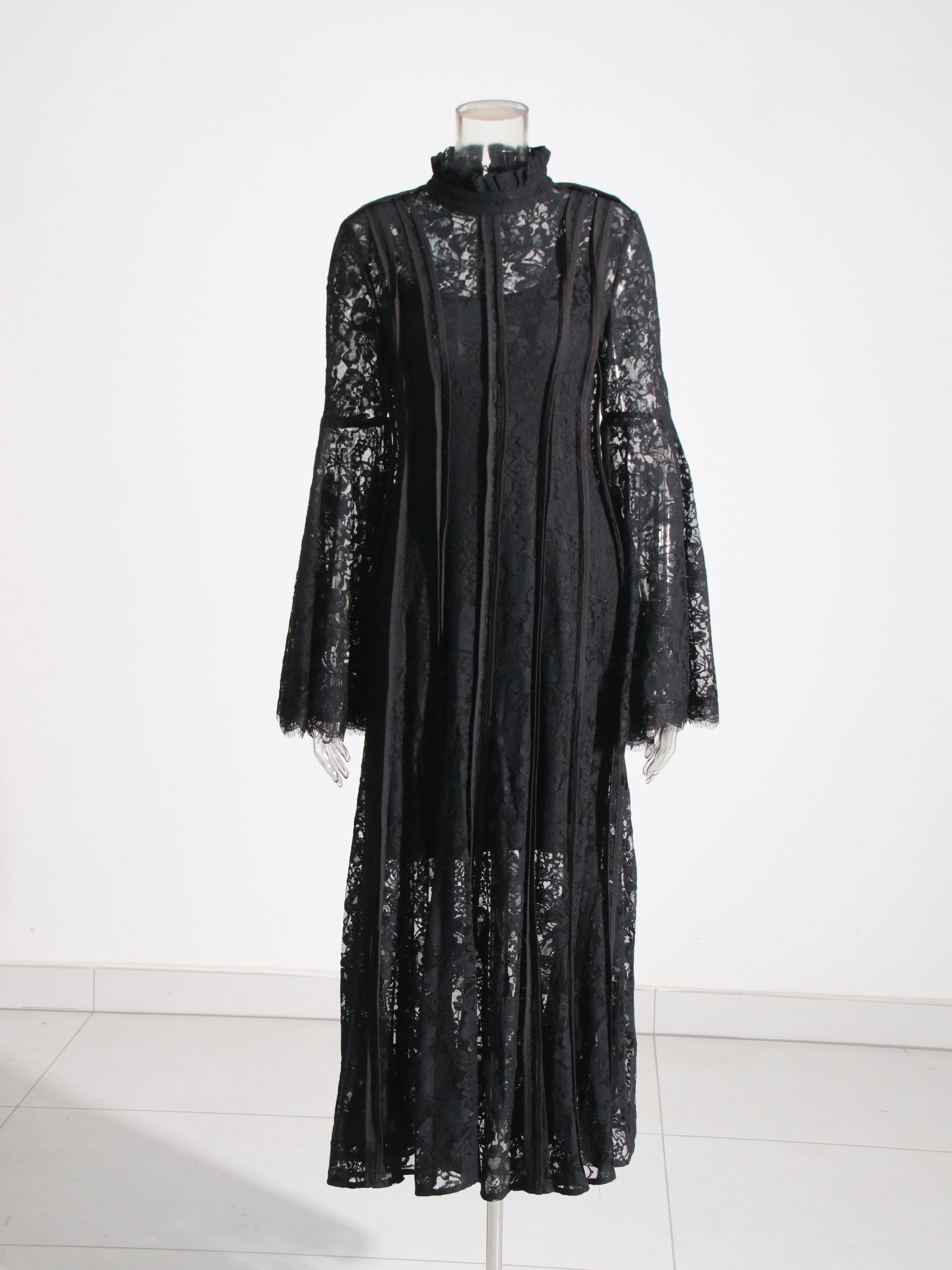 TWOTWINSTYLE Stand Collar Spliced Mesh Tunic Vintage Dress