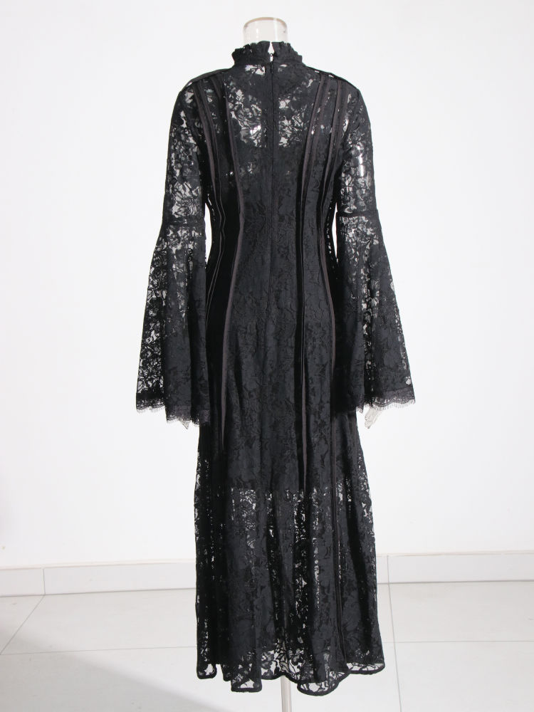 TWOTWINSTYLE Stand Collar Spliced Mesh Tunic Vintage Dress