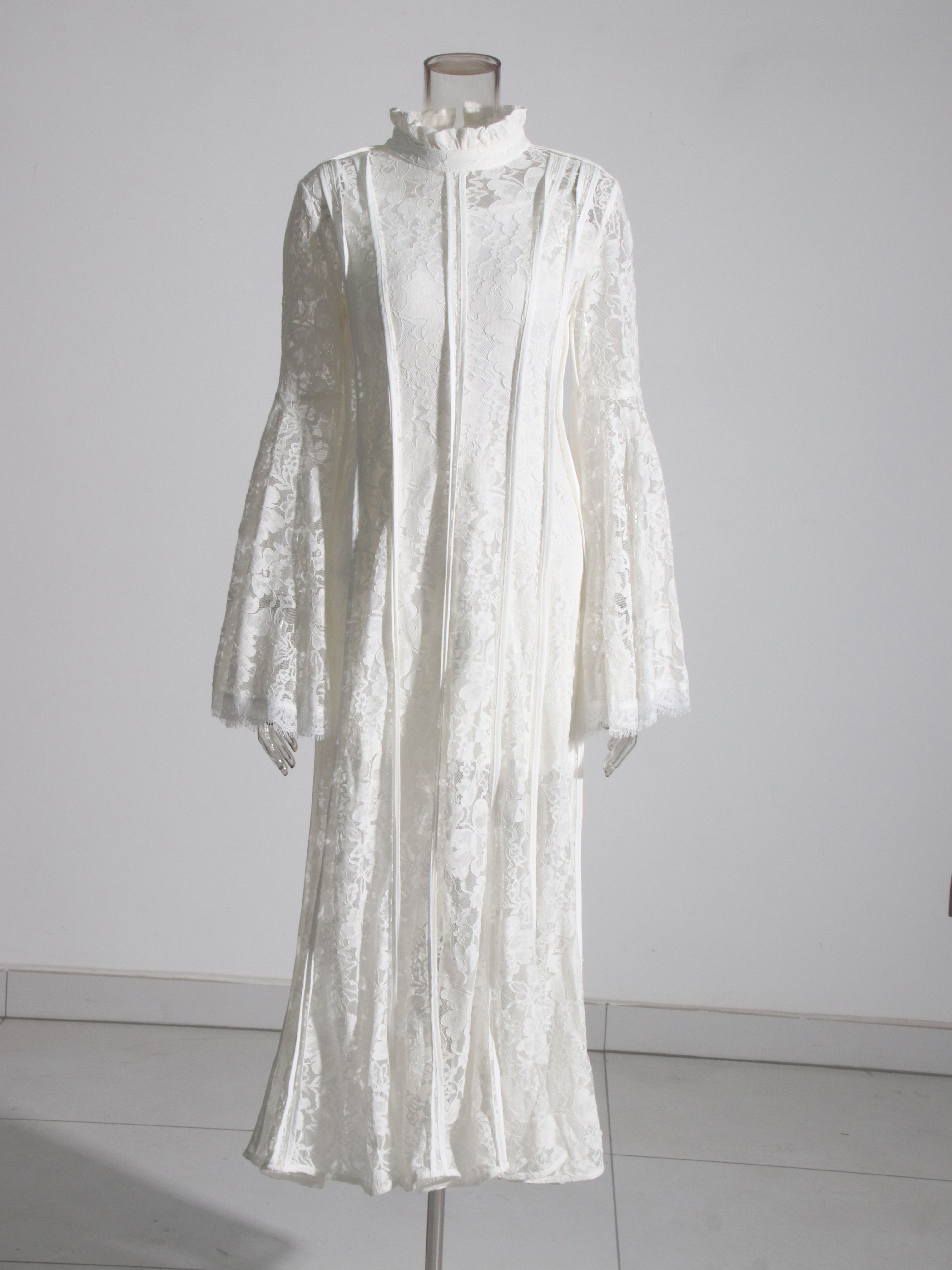 TWOTWINSTYLE Stand Collar Spliced Mesh Tunic Vintage Dress