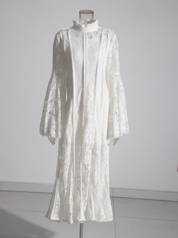 TWOTWINSTYLE Stand Collar Spliced Mesh Tunic Vintage Dress