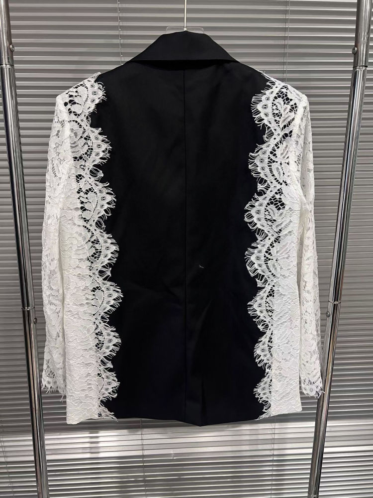 TWOTWINSTYLE Lapel Hit Color Spliced Double Breasted Chic Coat