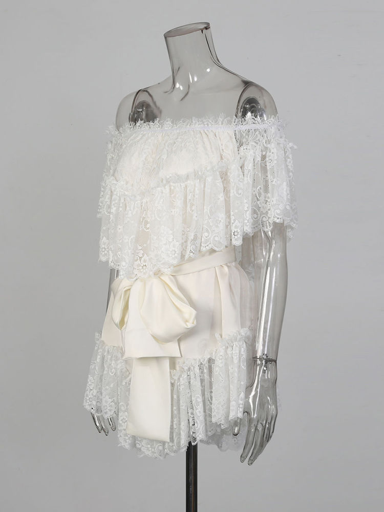 TWOTWINSTYLE Off Shoulder Patchwork Lace Up Fashion Dress