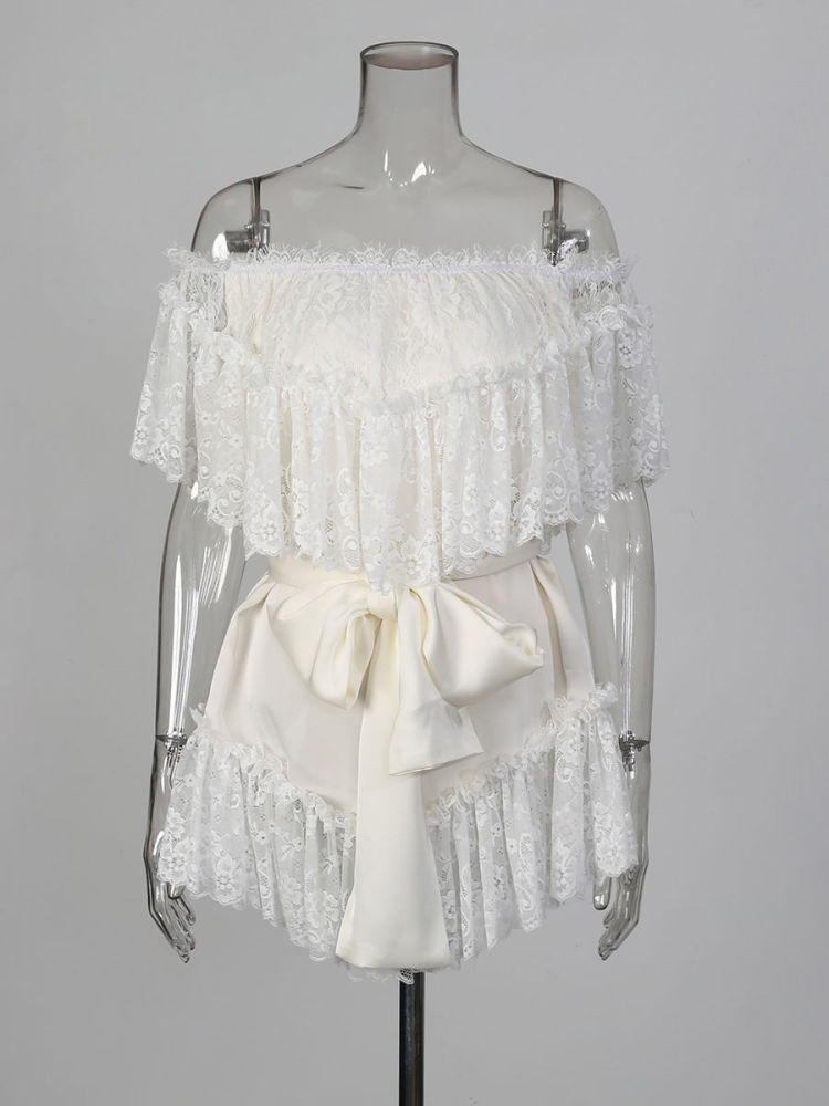 TWOTWINSTYLE Off Shoulder Patchwork Lace Up Fashion Dress