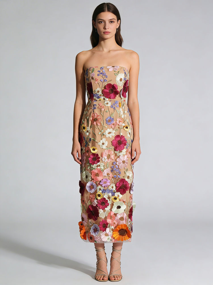TWOTWINSTYLE Patchwork Embroidery Strapless Elegant Dress