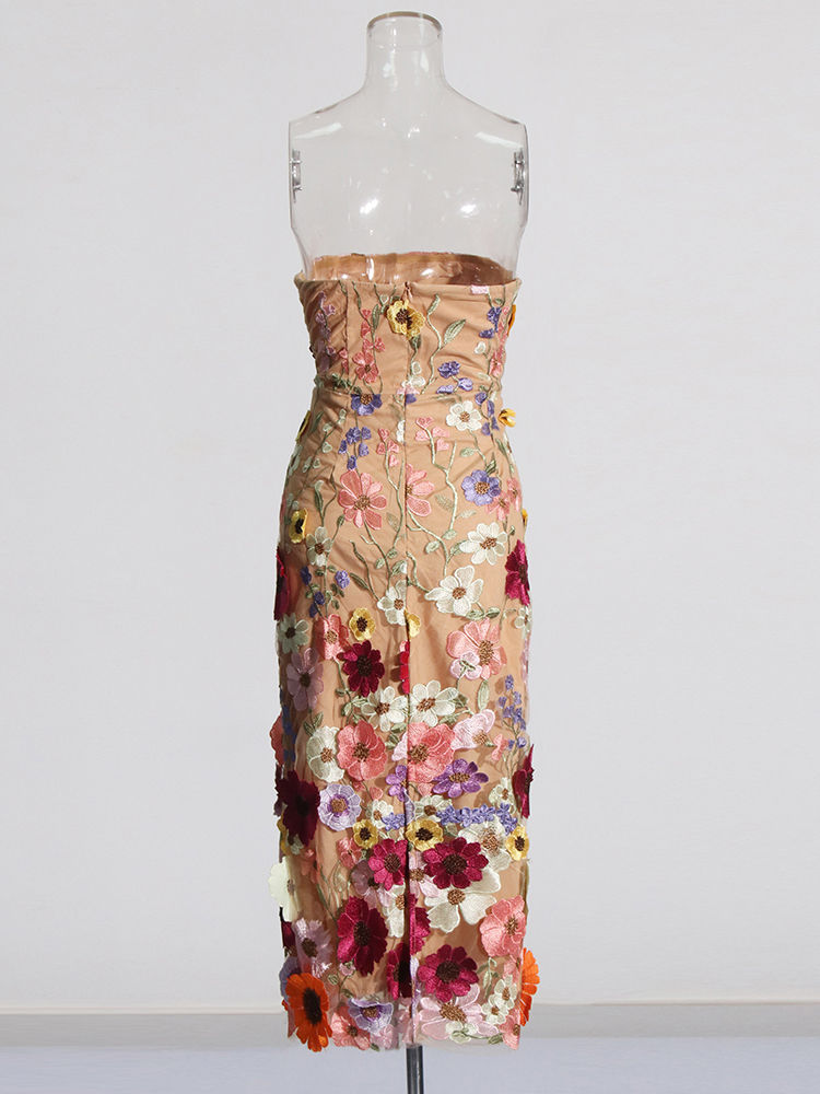TWOTWINSTYLE Patchwork Embroidery Strapless Elegant Dress