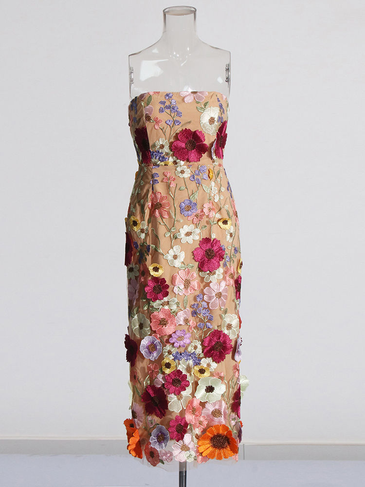 TWOTWINSTYLE Patchwork Embroidery Strapless Elegant Dress