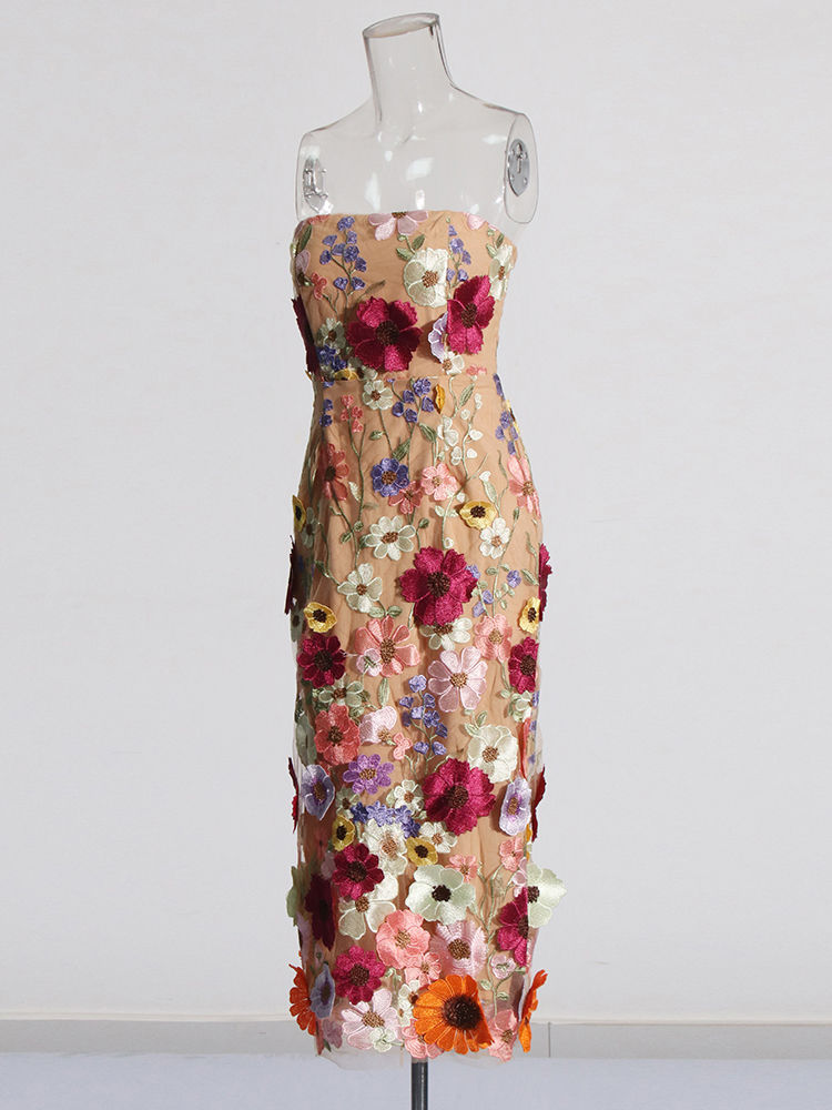 TWOTWINSTYLE Patchwork Embroidery Strapless Elegant Dress
