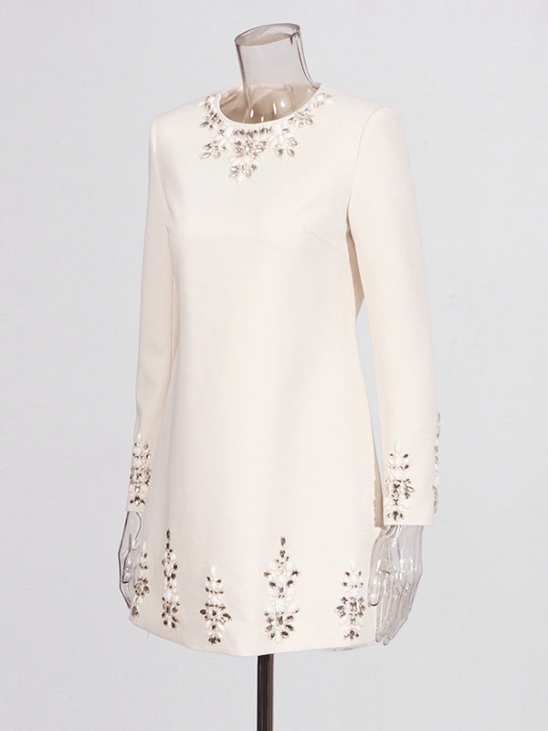 TWOTWINSTYLE Round Neck Long Sleeve Patchwork Diamond Chic Dress