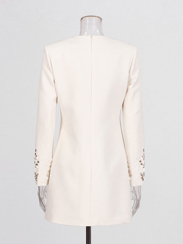 TWOTWINSTYLE Round Neck Long Sleeve Patchwork Diamond Chic Dress