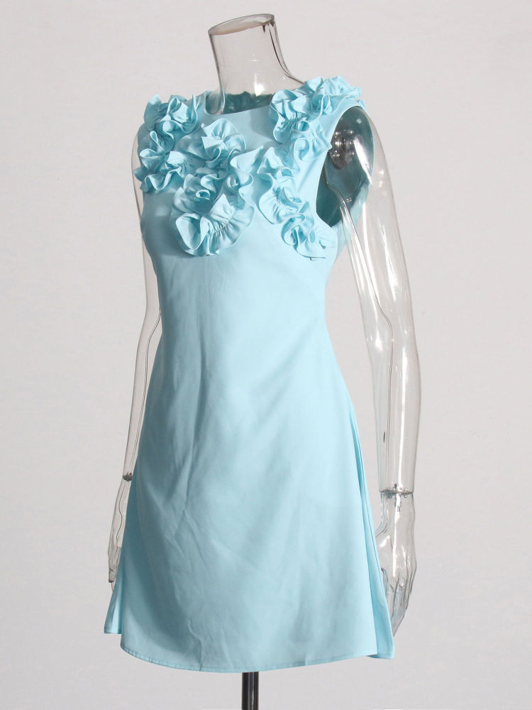 TWOTWINSTYLE Sleeveles Patchwork 3D Flower Fashion Dress