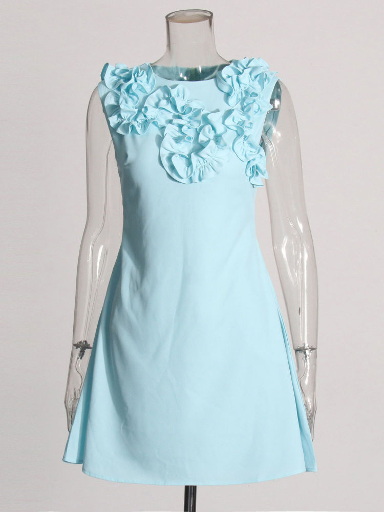 TWOTWINSTYLE Sleeveles Patchwork 3D Flower Fashion Dress