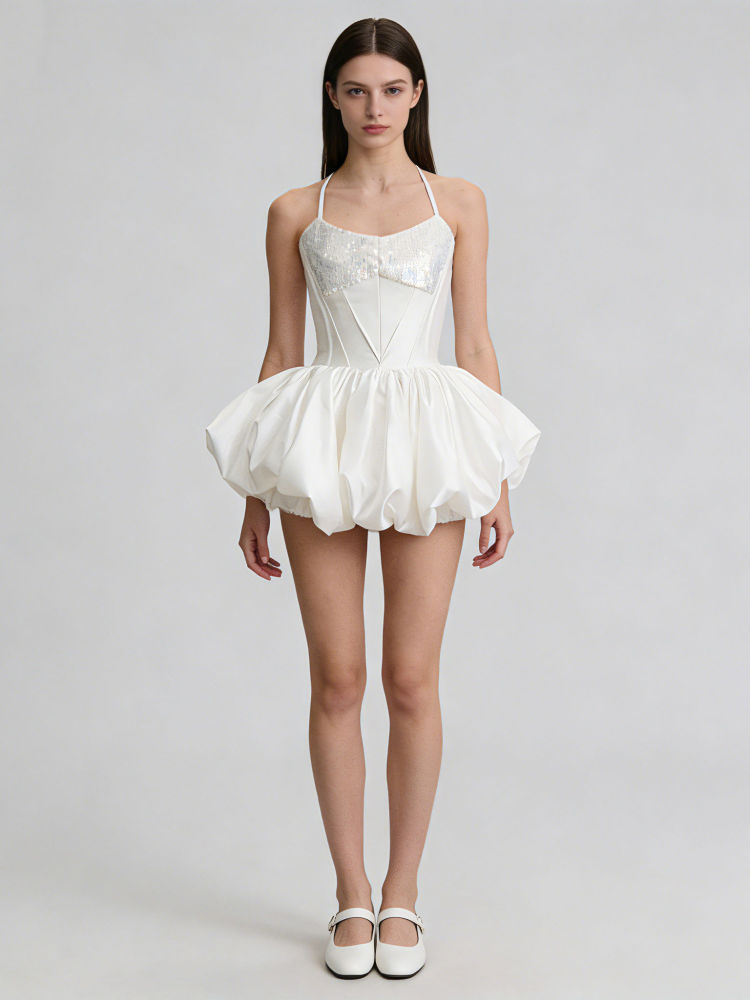TWOTWINSTYLE Sleeveles Spliced Sequins High Waist Mini Dress