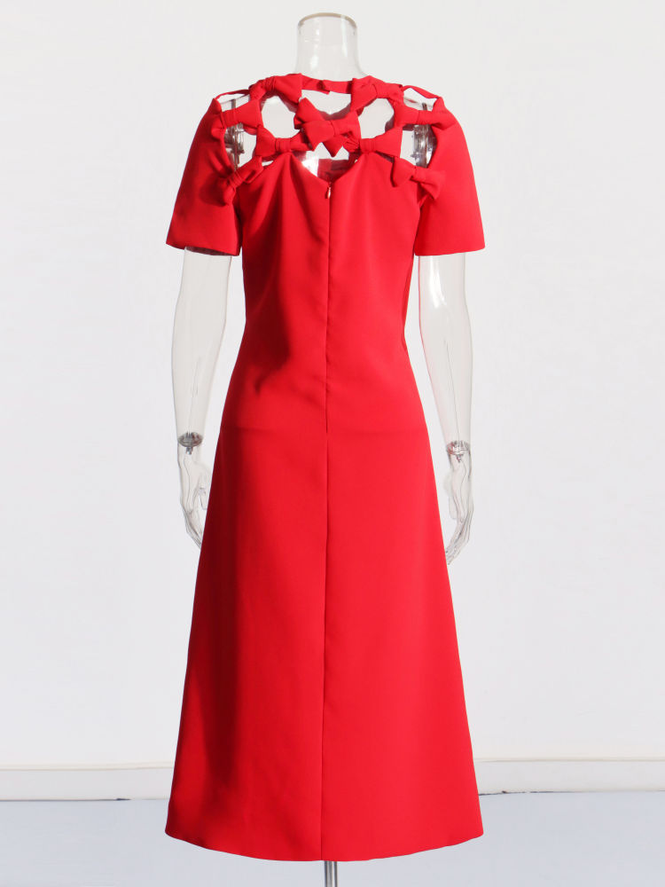 TWOTWINSTYLE Solid Round Neck Hollow Out Designer Dress