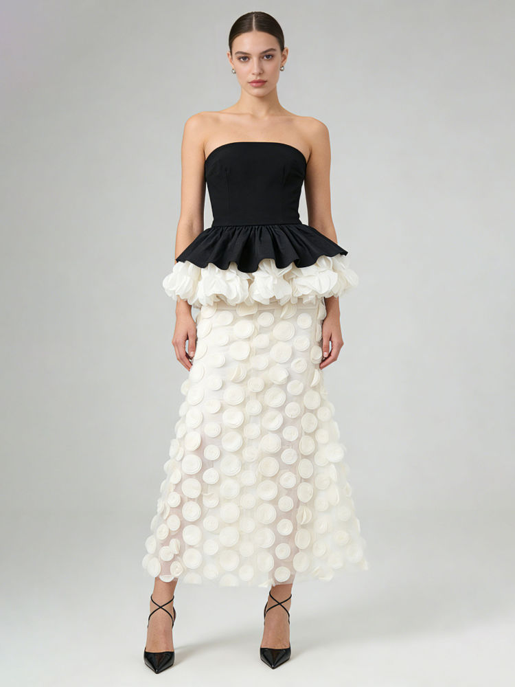 TWOTWINSTYLE Hit Color Off Shoulder Spliced Ruffles Fashion Dress