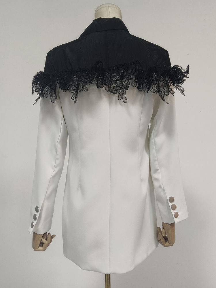 TWOTWINSTYLE Lapel Hit Color Spliced Lace Temperament Coat