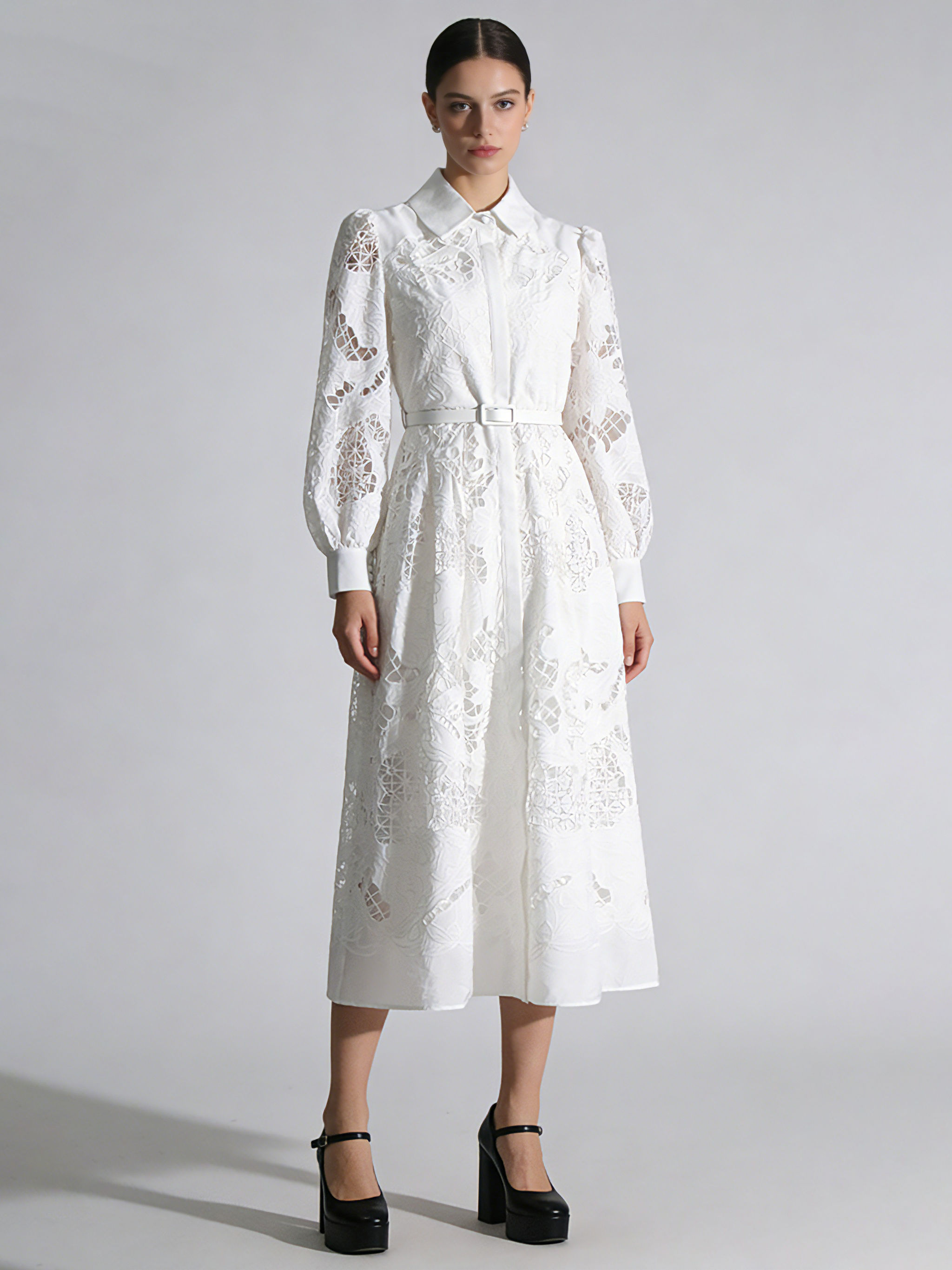 TWOTWINSTYLE Lapel Hollow Out  High Waist Elegant Dress