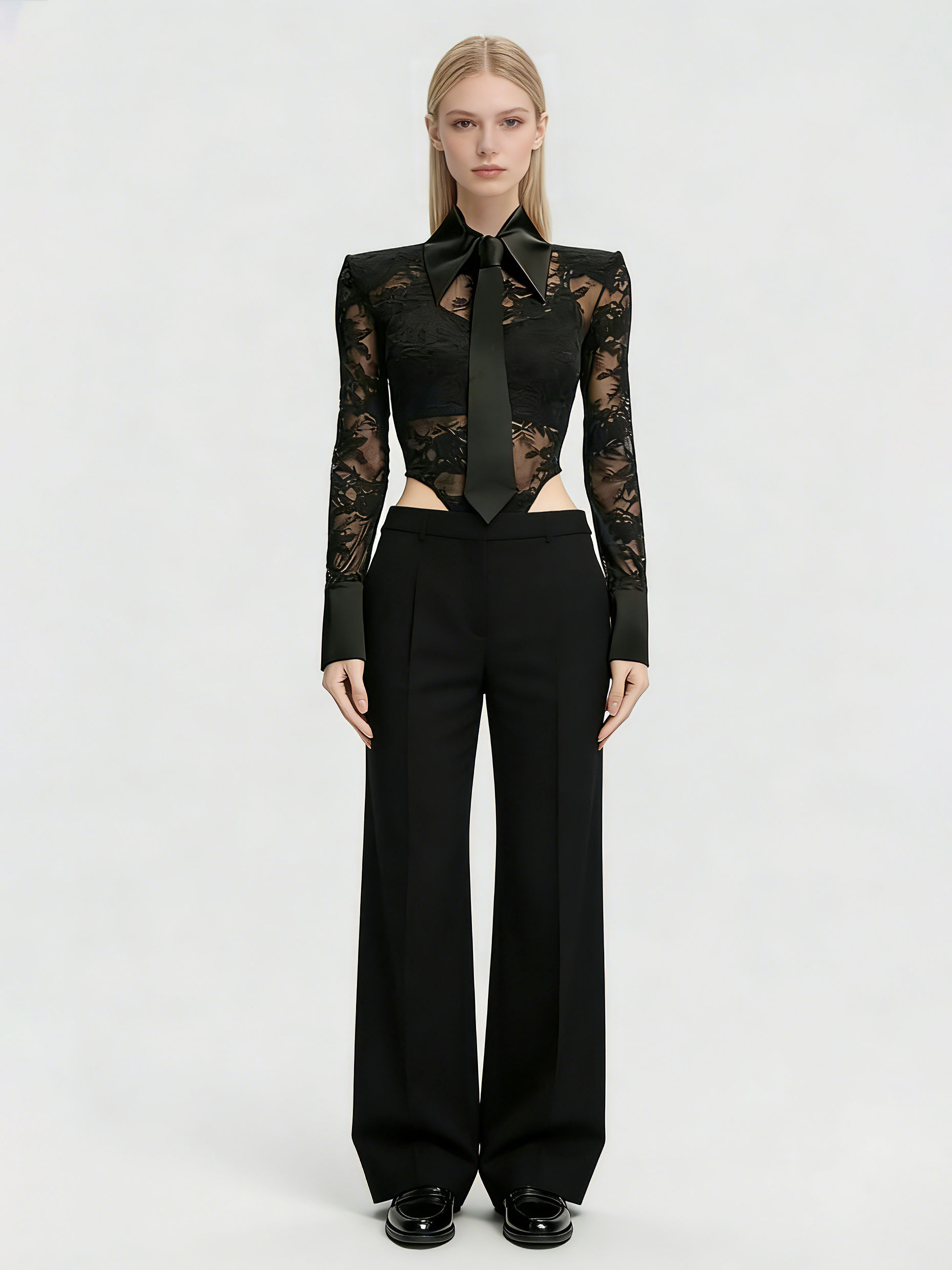 TWOTWINSTYLE Lapel Patchwork Tie Slimming Fashion Jumpsuit