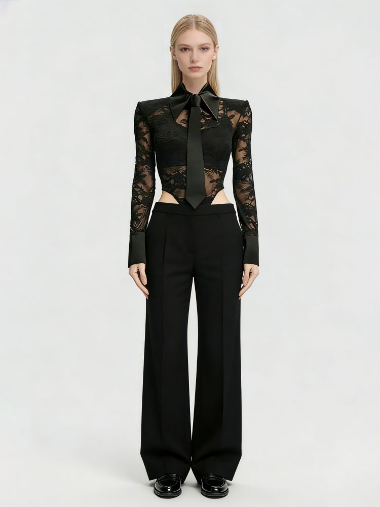 TWOTWINSTYLE Lapel Patchwork Tie Slimming Fashion Jumpsuit