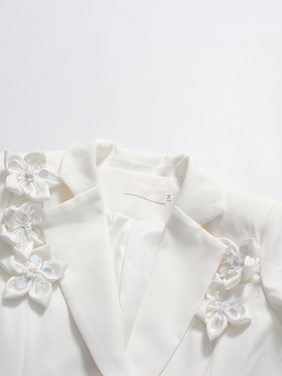 TWOTWINSTYLE Lapel Spliced 3D Flower Top Solid High Waist Skirt Elegant Set